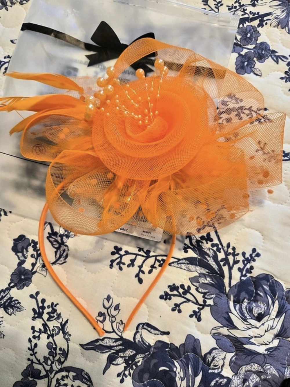 DRESHOW Tea Party Fascinator Headband Orange Fascinator Headband NWT